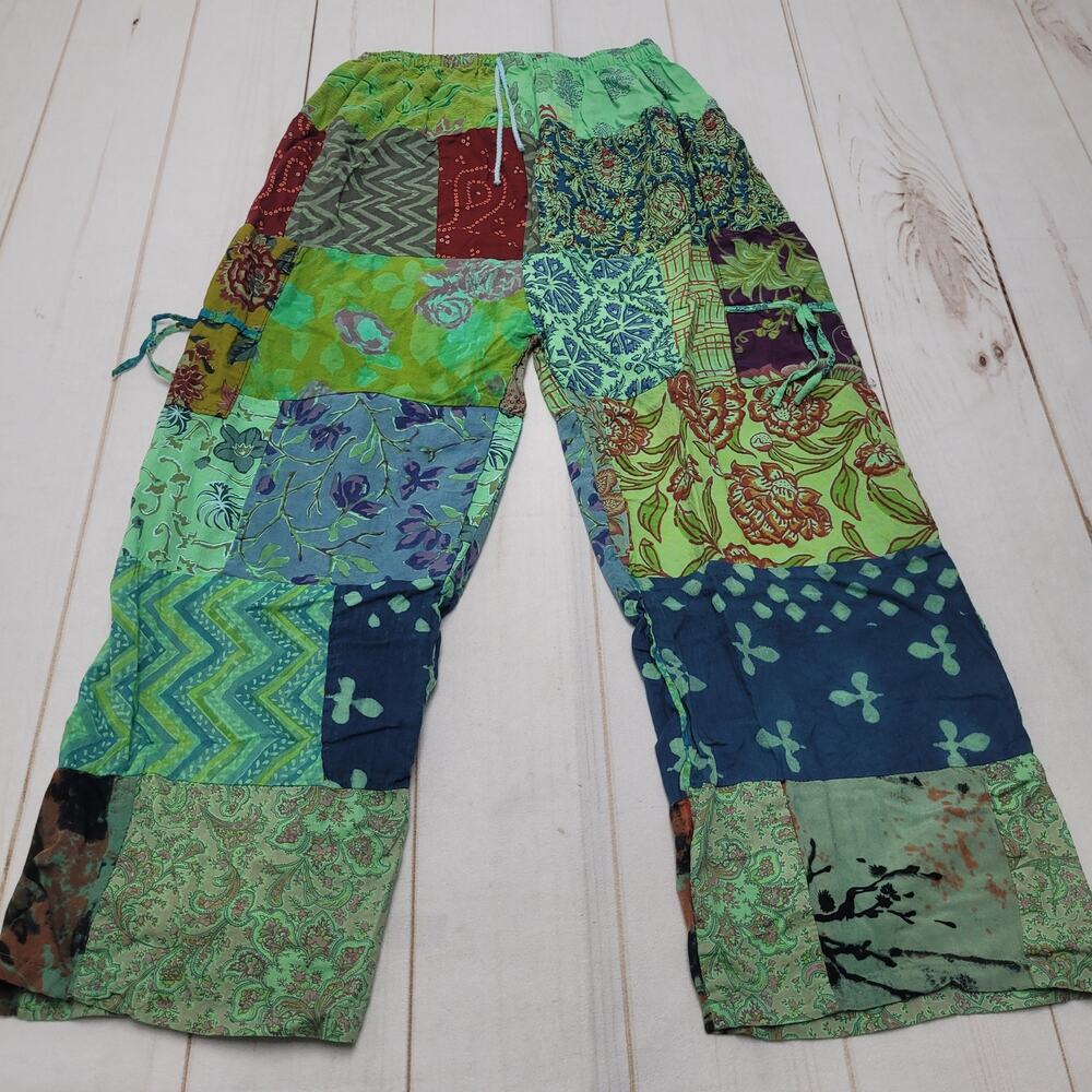 Ashley Taylor patchwork boho harem gypsy pull on pants hippie green witchy